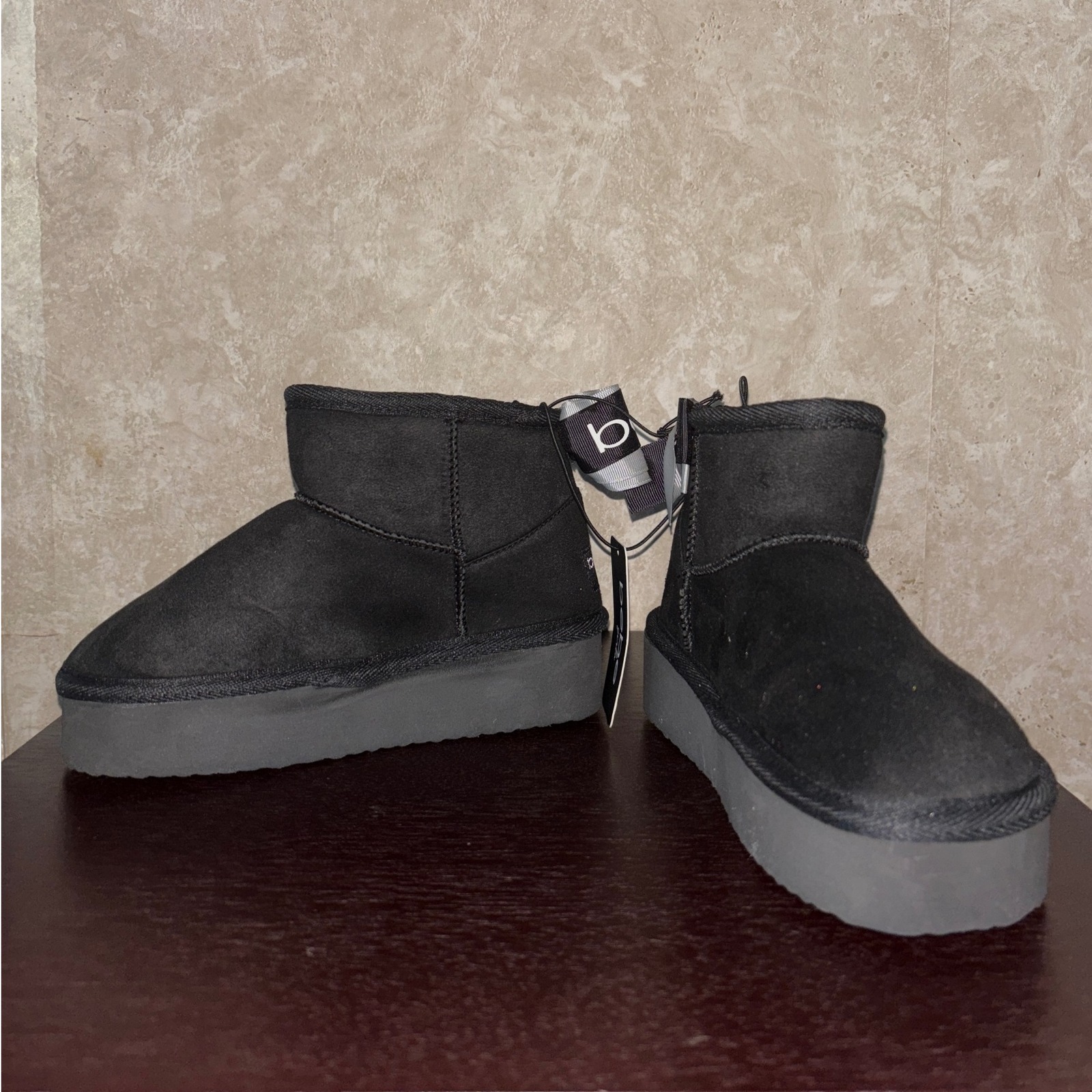 Bebe Black Suede Platform Winter Boots Ankle Booties Shoes Girl's Youth Size 12